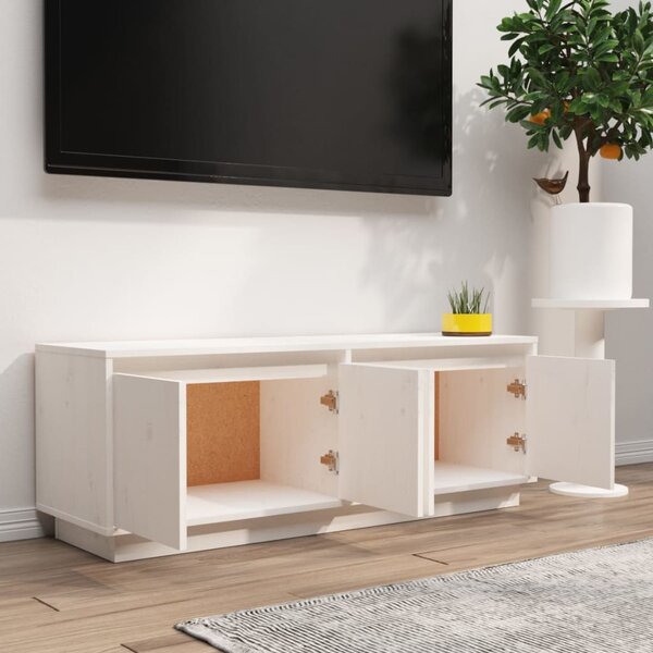 Fehér tömör fenyőfa TV-szekrény 110x34x40 cm