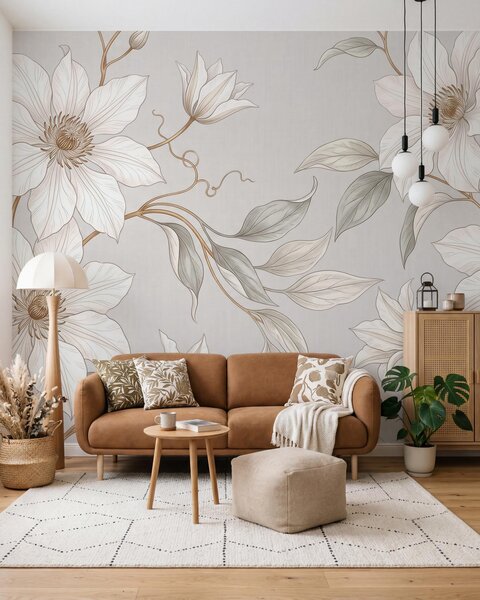 Fotótapéta Elegáns fehér növényi virágok finom ágakkal, Fotótapéta egyedi, w10099 : Uwalls.hu