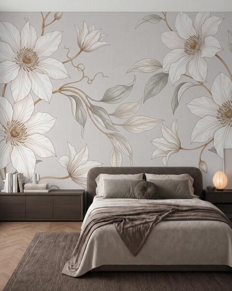 Fotótapéta Elegáns fehér növényi virágok finom ágakkal, Fotótapéta egyedi, w10099 : Uwalls.hu