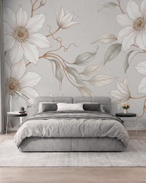 Fotótapéta Elegáns fehér növényi virágok finom ágakkal, Fotótapéta egyedi, w10099 : Uwalls.hu