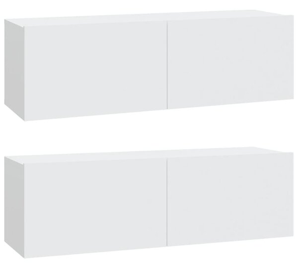 2 db fehér szerelt fa fali TV-szekrény 100 x 30 x 30 cm
