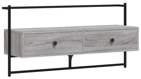 Szürke sonoma színű szerelt fa fali TV szekrény 100,5x30x51 cm