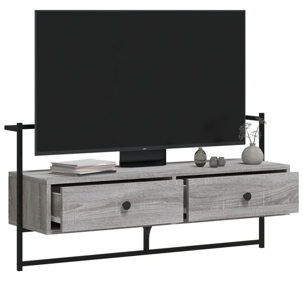 Szürke sonoma színű szerelt fa fali TV szekrény 100,5x30x51 cm