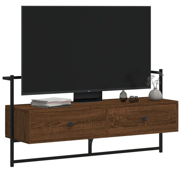 Barna tölgyszínű szerelt fa fali TV szekrény 100,5 x 30 x 51 cm