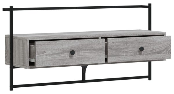 Szürke sonoma színű szerelt fa fali TV szekrény 100,5x30x51 cm