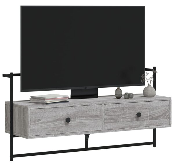 Szürke sonoma színű szerelt fa fali TV szekrény 100,5x30x51 cm