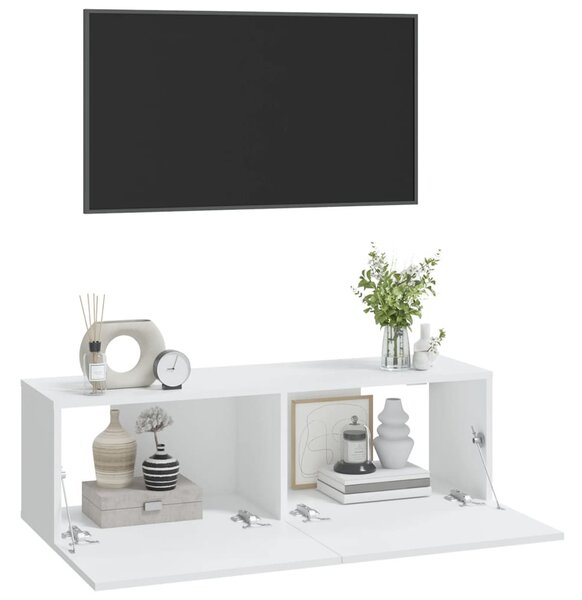 2 db fehér szerelt fa fali TV-szekrény 100 x 30 x 30 cm