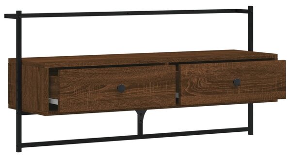 Barna tölgyszínű szerelt fa fali TV szekrény 100,5 x 30 x 51 cm