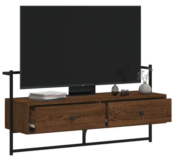 Barna tölgyszínű szerelt fa fali TV szekrény 100,5 x 30 x 51 cm