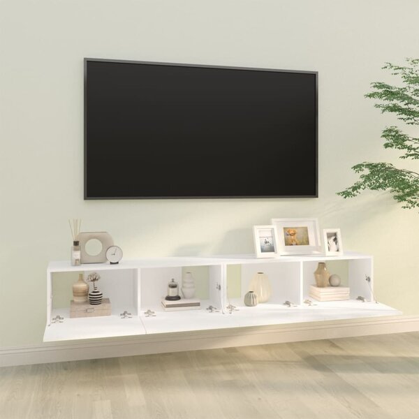 2 db fehér szerelt fa fali TV-szekrény 100 x 30 x 30 cm