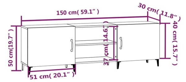 Füstös tölgy színű szerelt fa TV-szekrény 150 x 30 x 44,5 cm