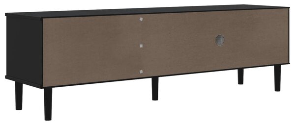SENJA fekete rattanhatású tömör fenyő TV-szekrény 158x40x49 cm