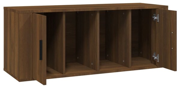 Barna tölgyszínű szerelt fa TV-szekrény 100 x 35 x 40 cm