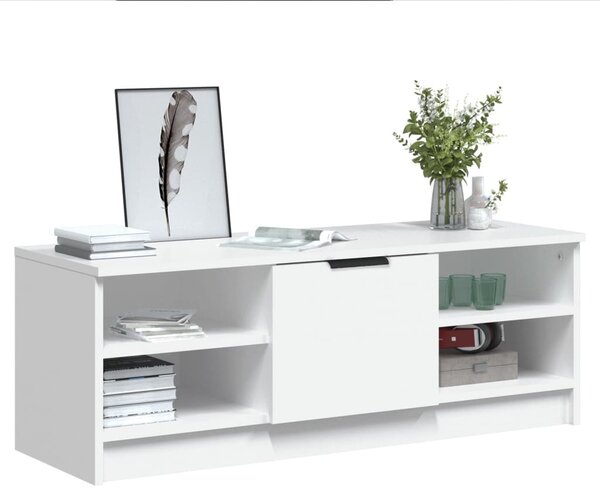 Fehér szerelt fa TV-szekrény 102 x 35,5 x 36,5 cm