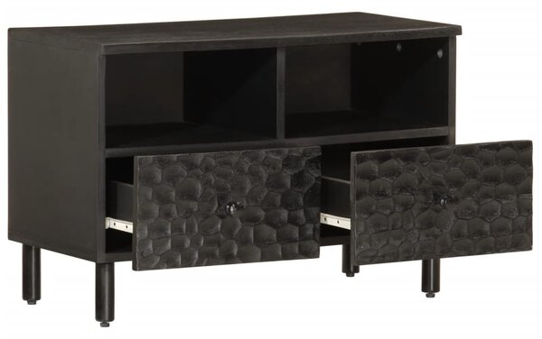 Fekete tömör mangófa TV-szekrény 70 x 33 x 46 cm