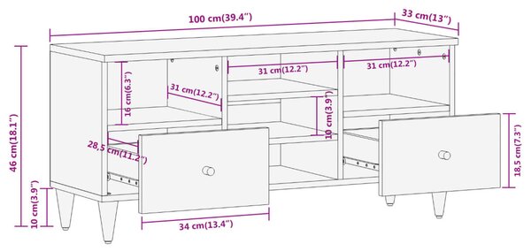 Tömör mangófa TV-szekrény 100 x 33 x 46 cm