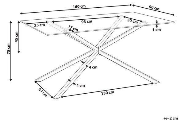 Étkezőasztal CORA Ezüst 160 cm 90 cm Edzett üveg
