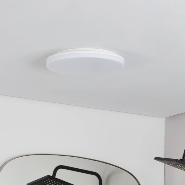 PRIOS Prios LED mennyezeti lámpa Artin, Ø 33 cm, fehér, CCT, IP65, Fehér / opál, Fürdőszoba, Műanyag, Modern