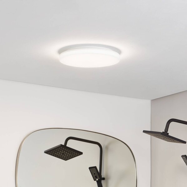 PRIOS Prios LED mennyezeti lámpa Artin, Ø 33 cm, fehér, CCT, IP65, Fehér / opál, Fürdőszoba, Műanyag, Modern