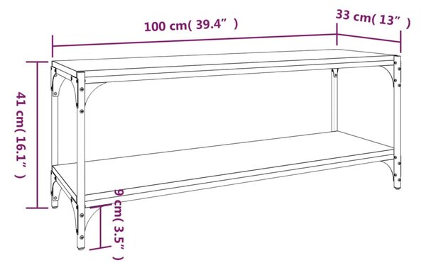 Szürke sonoma színű szerelt fa és acél TV-szekrény 100x33x41 cm