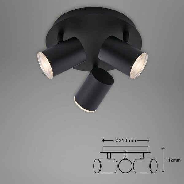 Briloner menny. spot Banyo Splash GU10 IP44 kerek háromégő, dimmelhető, Fekete, Nappali / Étkező, fém, Modern