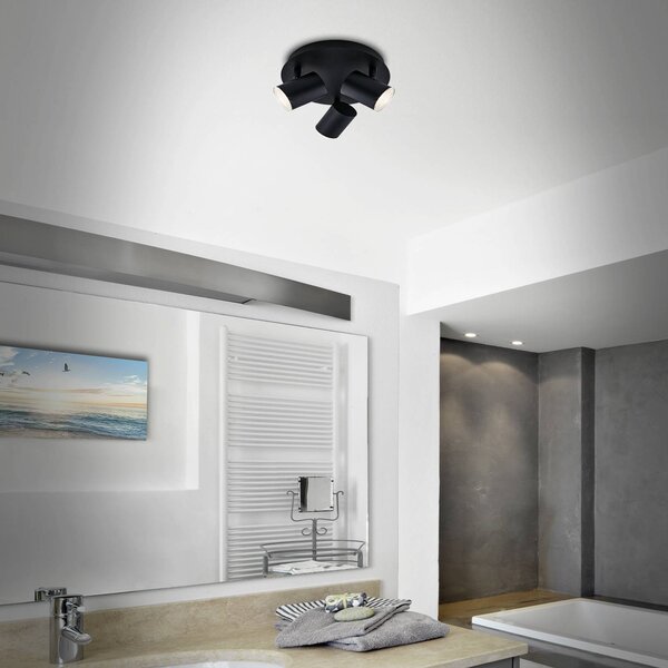 Briloner menny. spot Banyo Splash GU10 IP44 kerek háromégő, dimmelhető, Fekete, Nappali / Étkező, fém, Modern