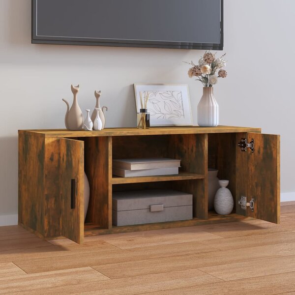 Füstös tölgy színű szerelt fa TV-szekrény 100 x 35 x 40 cm