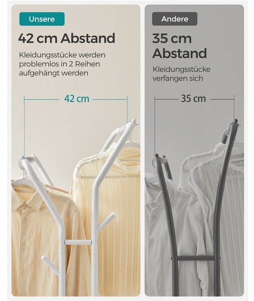 SONGMICS HSR107W01 dupla ruhásállvány fém kerekekkel és polccal fehér