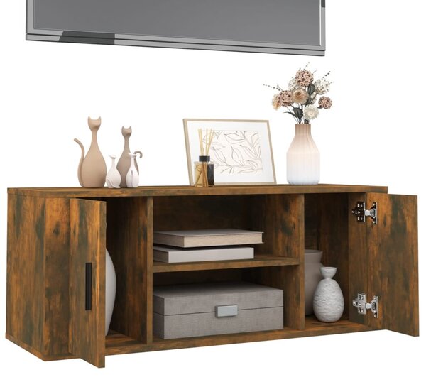 Füstös tölgy színű szerelt fa TV-szekrény 100 x 35 x 40 cm