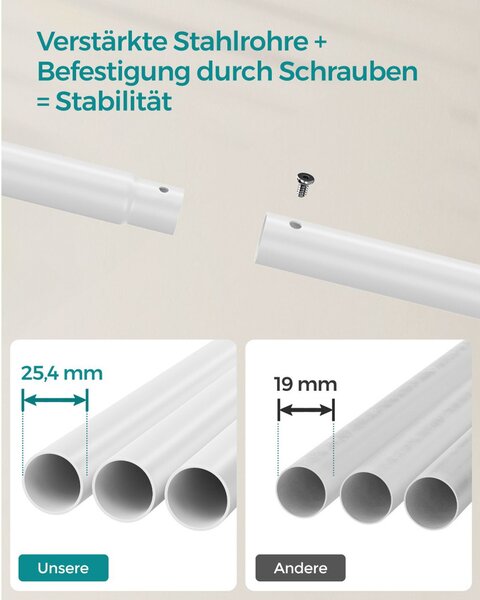 SONGMICS HSR107W01 dupla ruhásállvány fém kerekekkel és polccal fehér