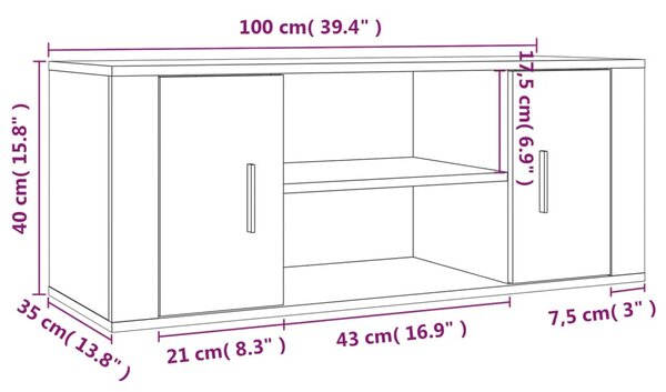 Sonoma tölgyszínű szerelt fa TV-szekrény 100 x 35 x 40 cm