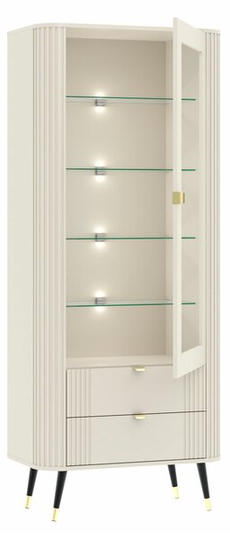 Könyvespolc Mormone 105, Fiókokkal, Ajtókkal, Zárt, Üveg, Közepes sűrűségű farostlemez, Laminált forgácslap, 192x78x40cm, Kasmír