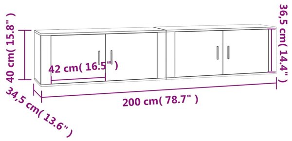 2 db fehér falra szerelhető TV-szekrény 100 x 34,5 x 40 cm