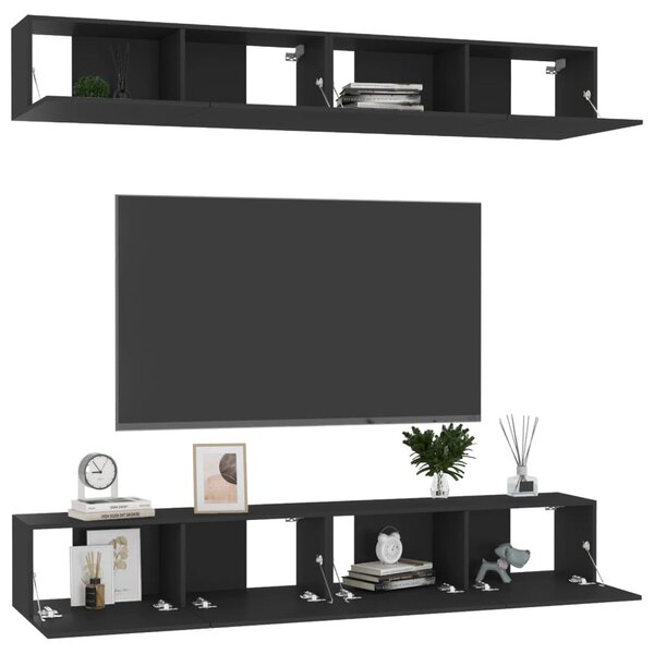4 db fekete szerelt fa TV-szekrény 100 x 30 x 30 cm