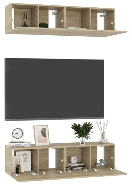 4 db sonoma tölgy színű szerelt fa TV-szekrény 60 x 30 x 30 cm