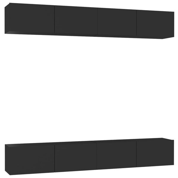 4 db fekete szerelt fa TV-szekrény 100 x 30 x 30 cm