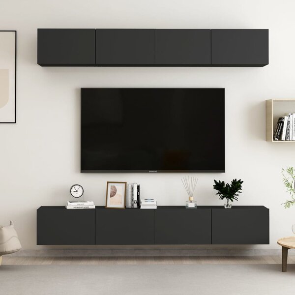 4 db fekete szerelt fa TV-szekrény 100 x 30 x 30 cm