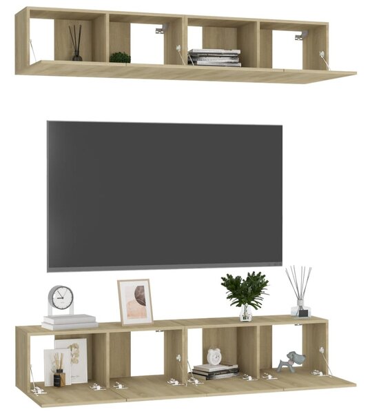 4 db sonoma tölgy színű szerelt fa TV-szekrény 80 x 30 x 30 cm