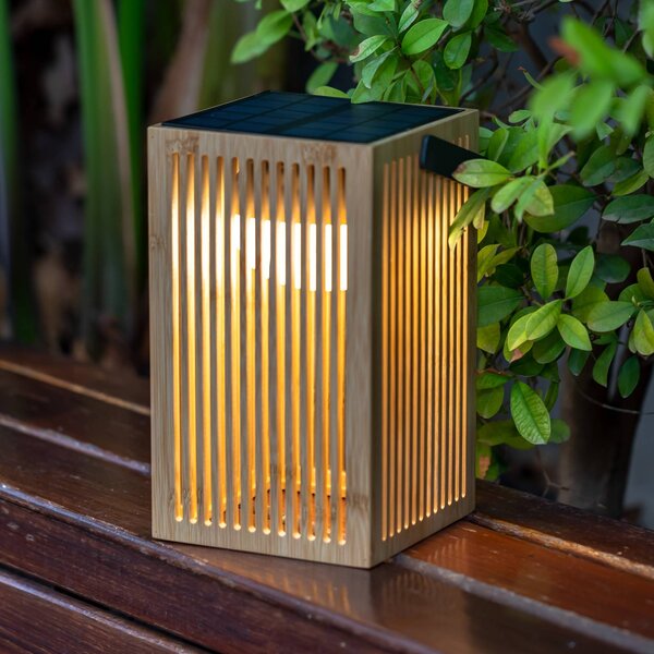 Newgarden Okinawa LED solar asztali lámpa bambusz, dimmelhető, Világos fa, Bambusz