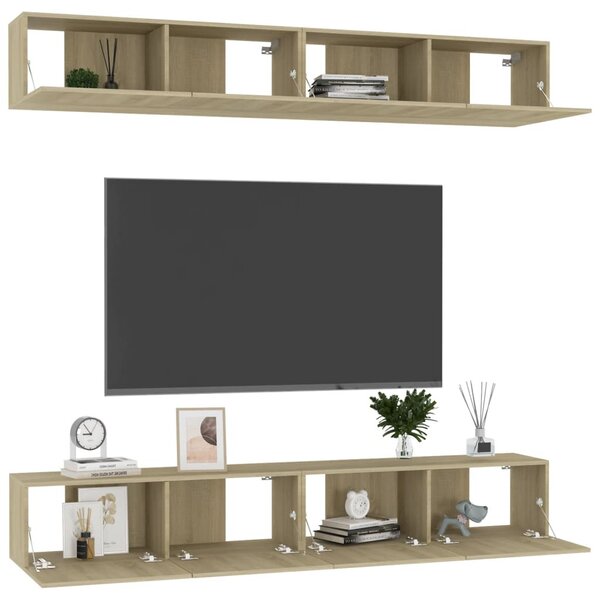4 db sonoma tölgy színű szerelt fa TV-szekrény 100 x 30 x 30 cm