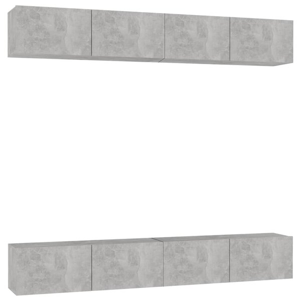 4 db betonszürke szerelt fa TV-szekrény 100 x 30 x 30 cm