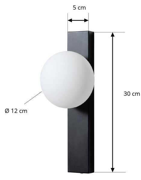 Lindby fali világítás Tavrik, fekete/fehér, magasság 30 cm, üveg, dimmelhető, Fekete, Fürdőszoba, Üveg, Modern