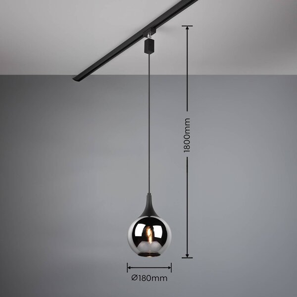Trio Lighting Lumina függesztett lámpa DUOline-hoz, fekete/króm színű, dimmelhető, Alu / szürke / cink, Nappali / Étkező, Üveg, Modern