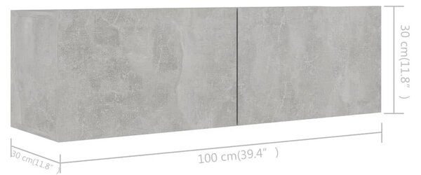 4 db betonszürke szerelt fa TV-szekrény 100 x 30 x 30 cm
