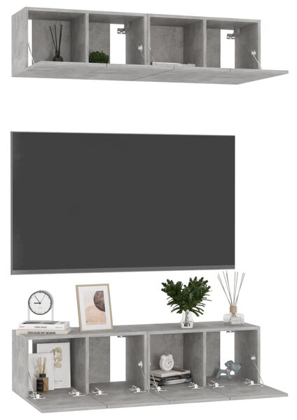 4 db betonszürke szerelt fa TV-szekrény 60 x 30 x 30 cm