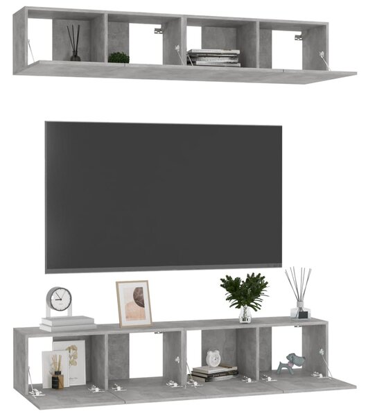 4 db betonszürke szerelt fa TV-szekrény 80 x 30 x 30 cm