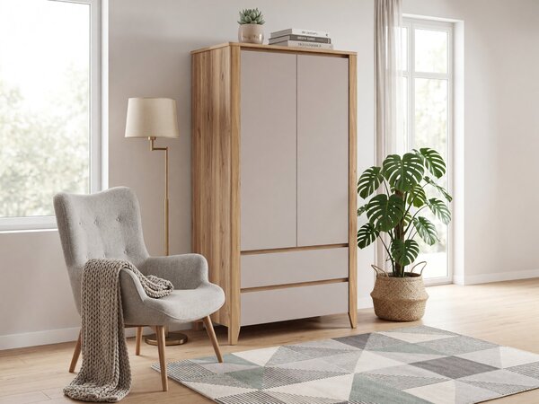 Gardróbszekrény Talduno 103, Laminált forgácslap, 200x107x57cm, Világos tölgy, Kasmír