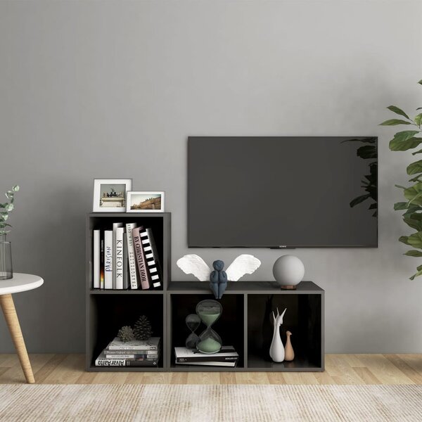 2 db magasfényű szürke szerelt fa TV-szekrény 72 x 35 x 36,5 cm