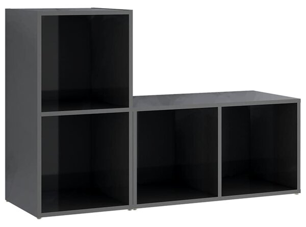 2 db magasfényű szürke szerelt fa TV-szekrény 72 x 35 x 36,5 cm