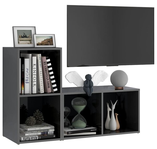 2 db magasfényű szürke szerelt fa TV-szekrény 72 x 35 x 36,5 cm